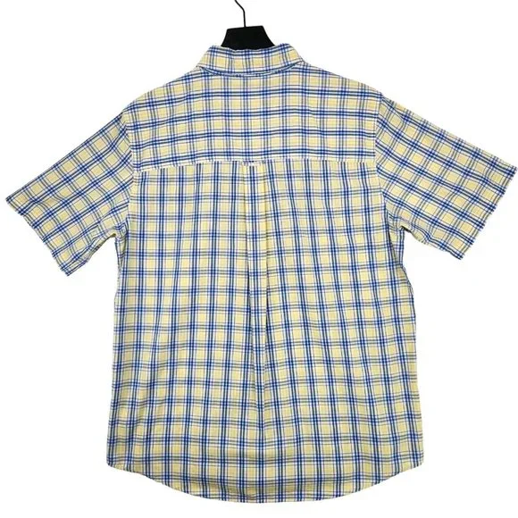 Chaps Men's Button Down Collared Shirt Size Large Short-Sleeve Plaid Blue Yellow - Picture 3 of 9